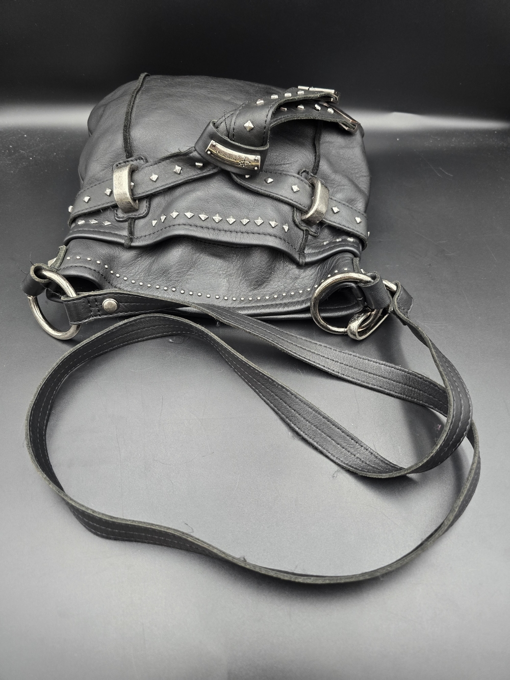 b. makowsky Black Leather Studded Crossbody Bag - Picture 7 of 12